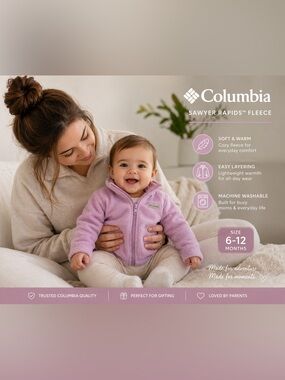 Columbia Infant Lavender Purple Sawyer Rapids Fleece Jacket 6-12M NWT Zip